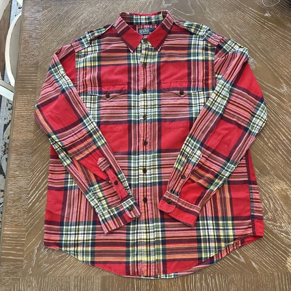 Polo Ralph Lauren Shirt Mens XL‎ RED PLAID Button Down EXCELLENT ~ Fast Ship